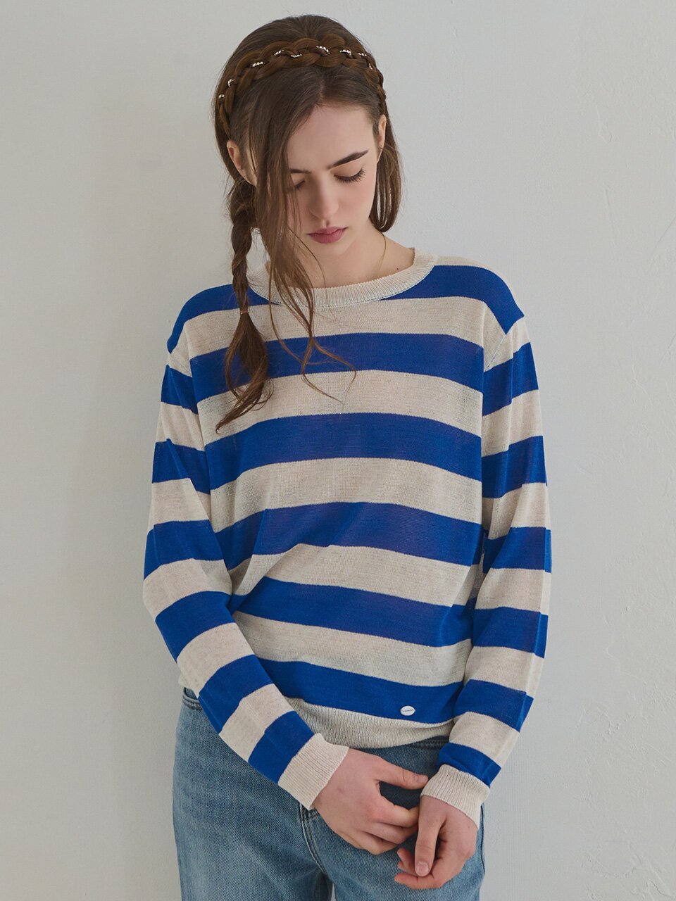 Stripe round-neck knit_4 Colors