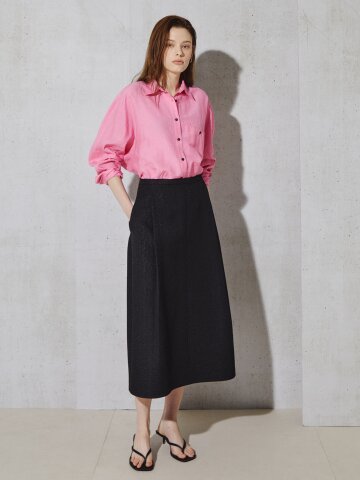 자카드 볼륨 스트럭처 미디 스커트 