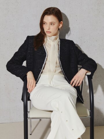 프렌치 트리밍 트위드 재킷 