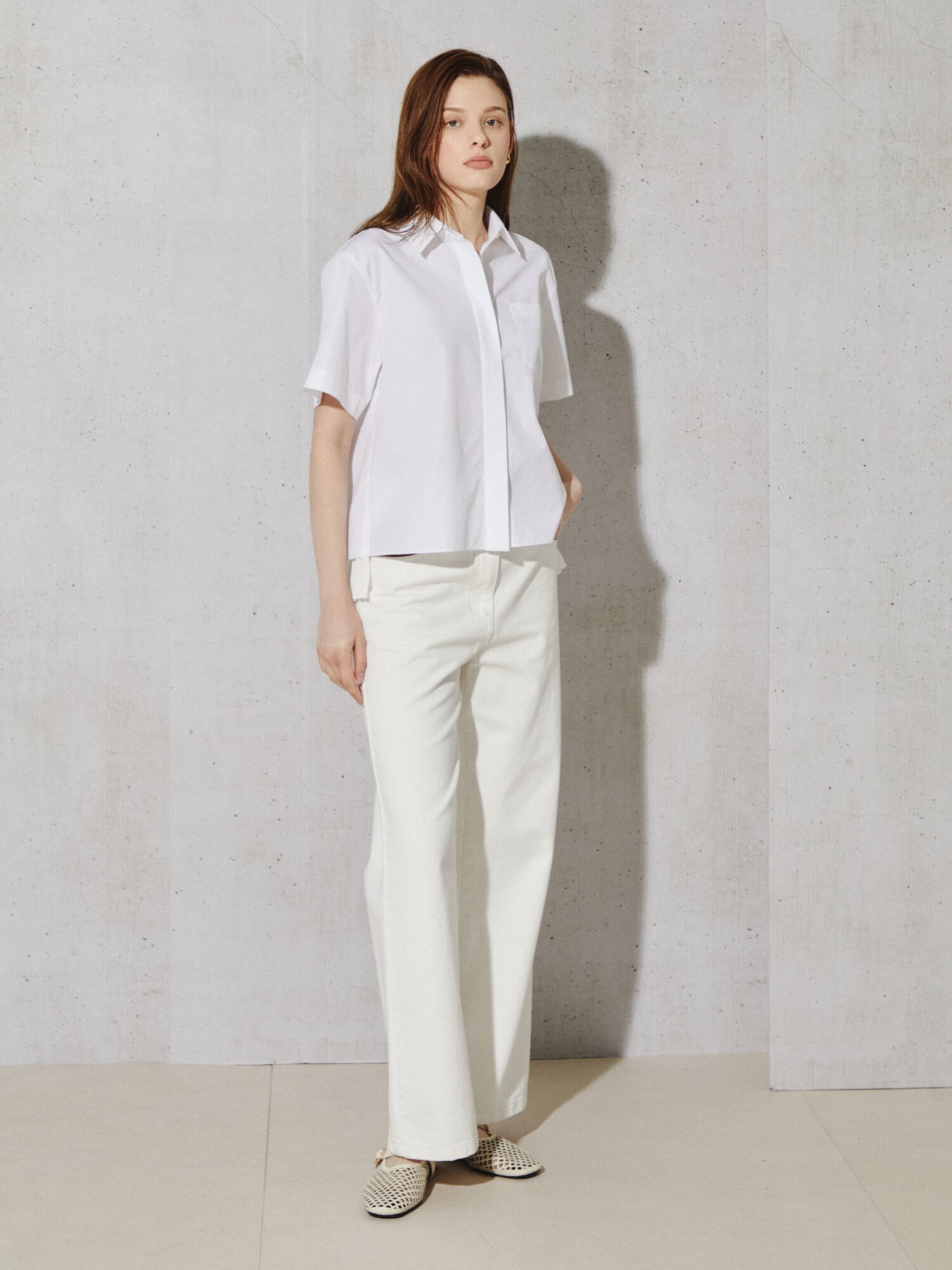 모던 백 플리츠 레이어드 블라우스 (WHITE)