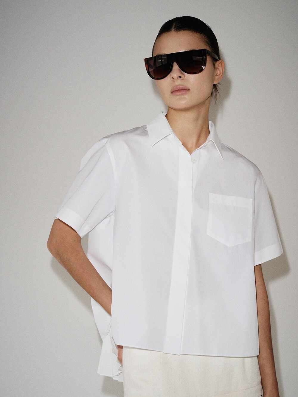 모던 백 플리츠 레이어드 블라우스 (WHITE)