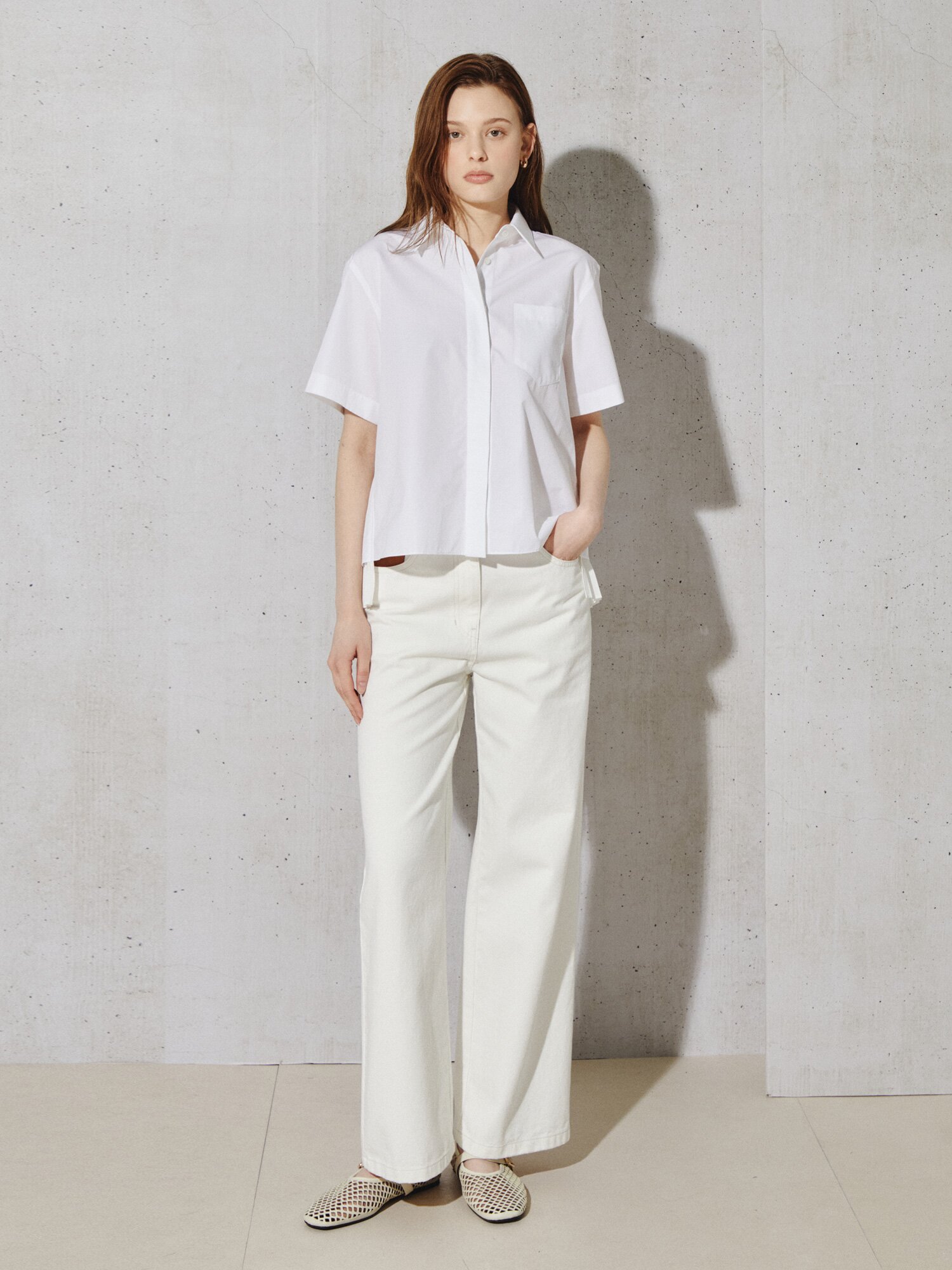 모던 백 플리츠 레이어드 블라우스 (WHITE)