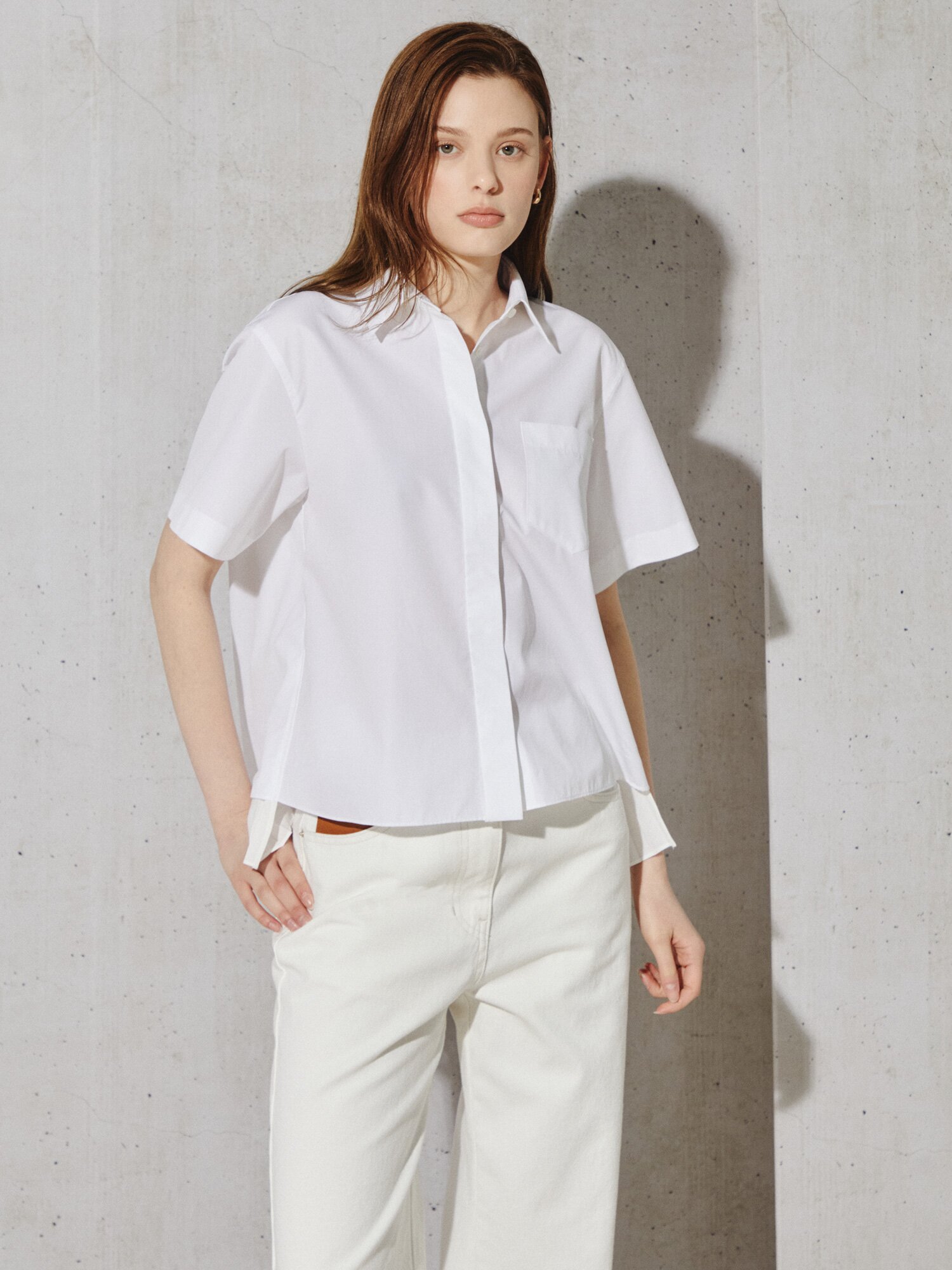 모던 백 플리츠 레이어드 블라우스 (WHITE)