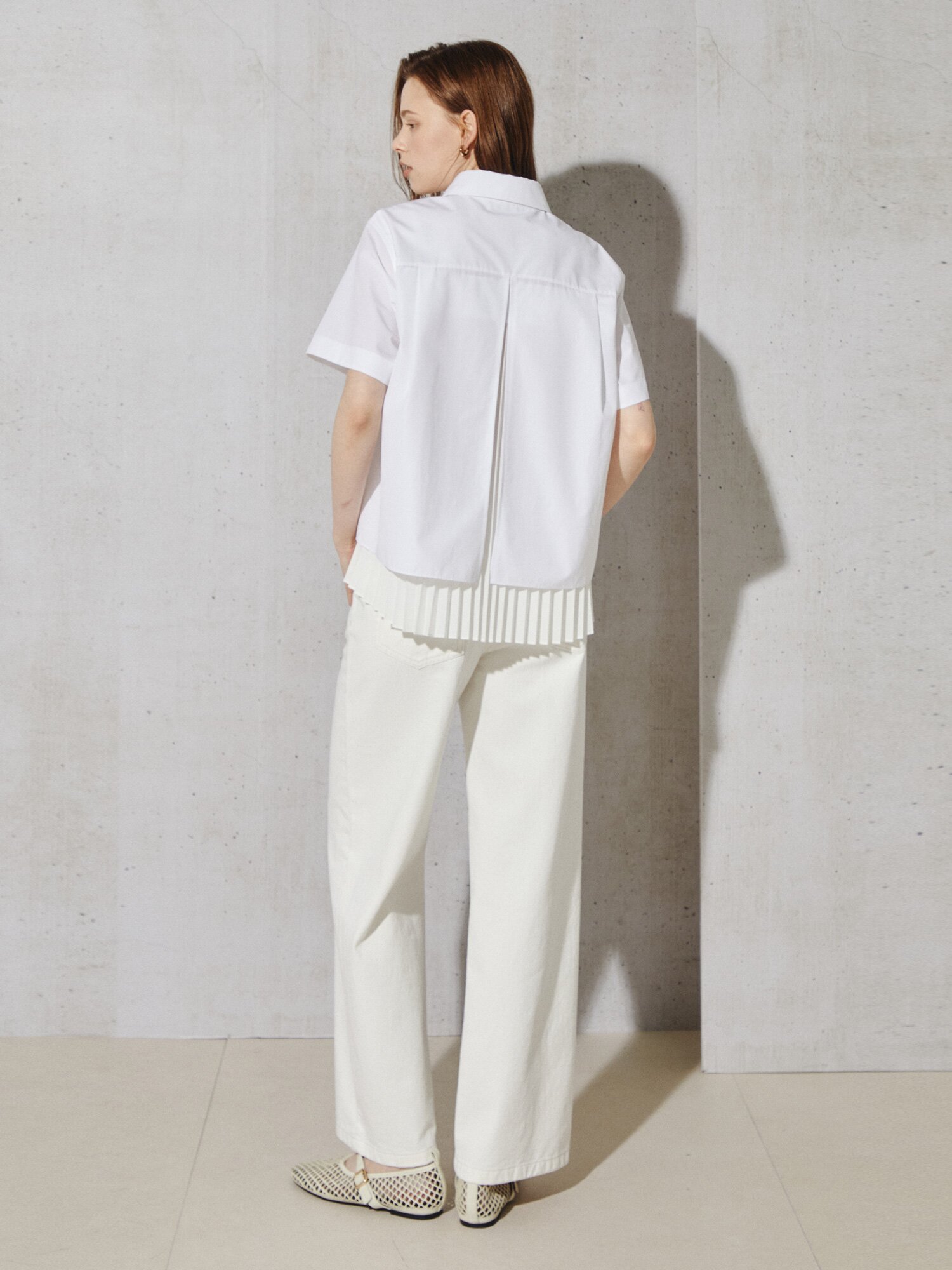 모던 백 플리츠 레이어드 블라우스 (WHITE)