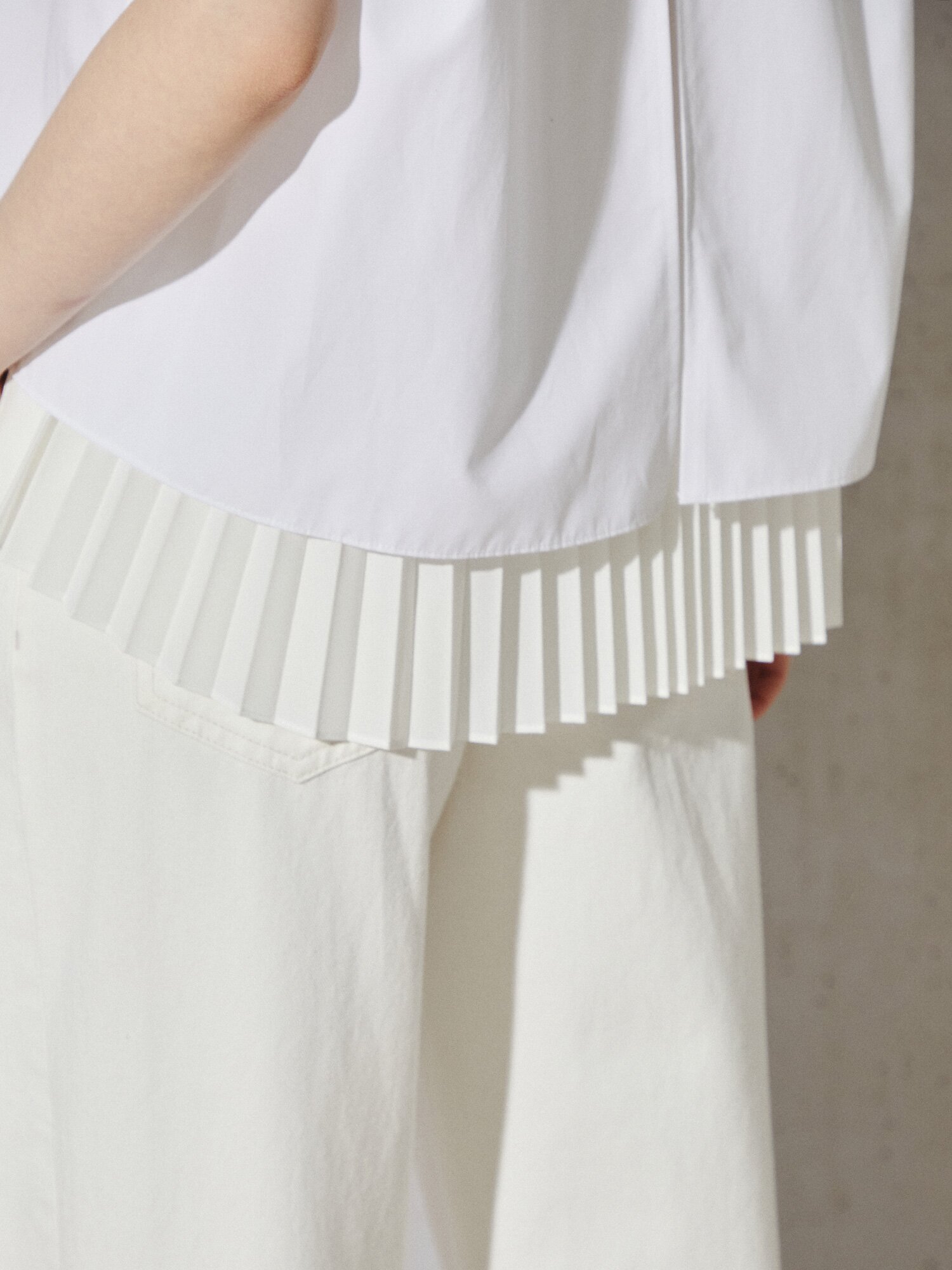 모던 백 플리츠 레이어드 블라우스 (WHITE)