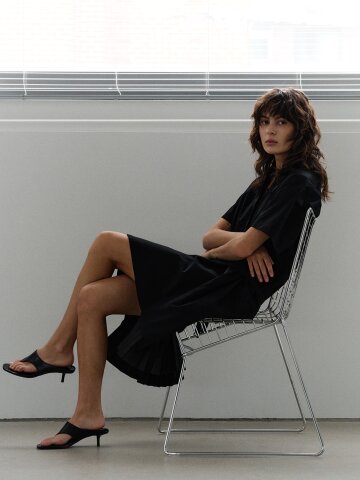 모던 백 플리츠 벨티드 셔츠 드레스 (BLACK)