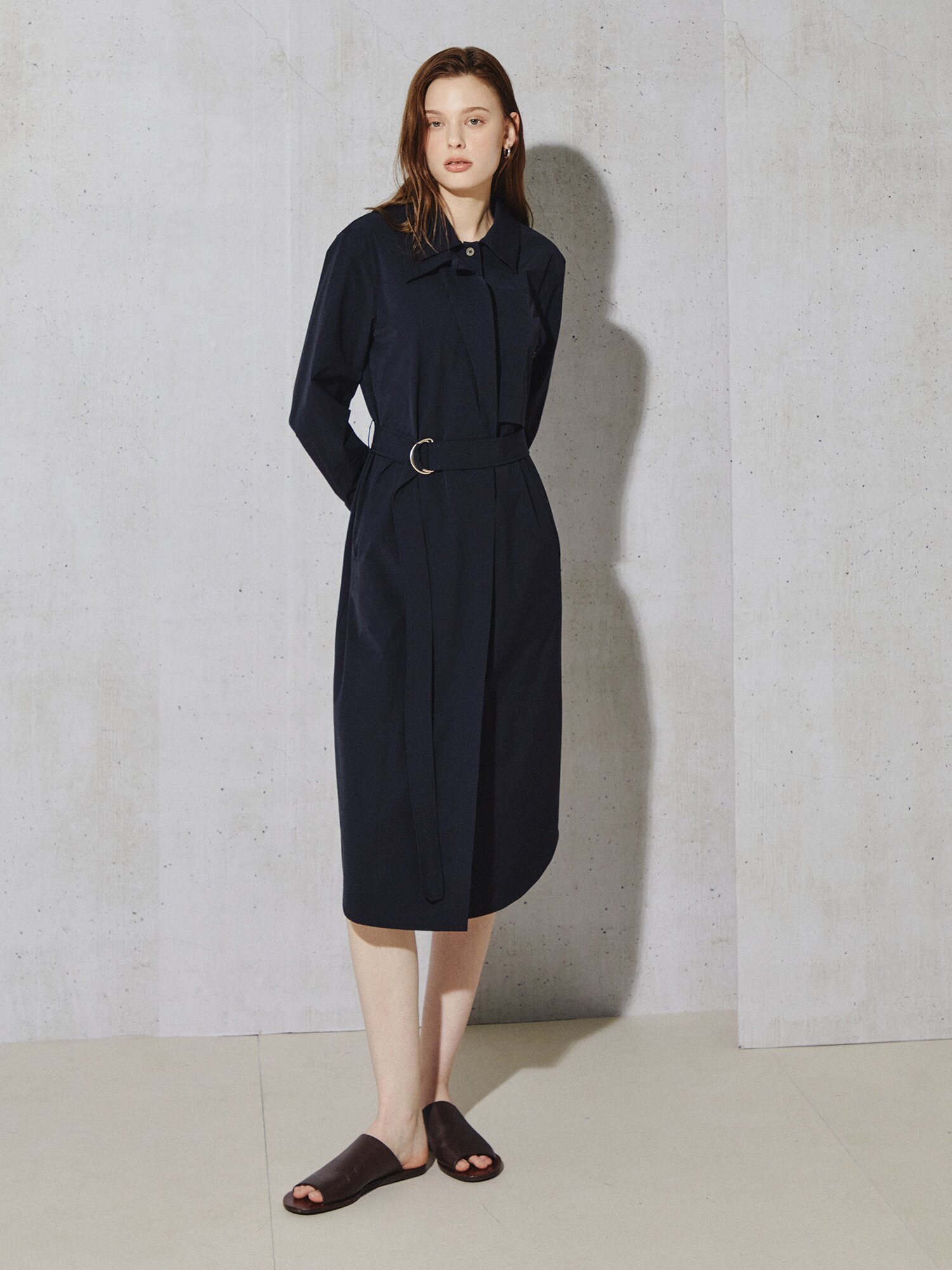 모노 실루엣 트렌치 셔츠 원피스 (DARK NAVY)