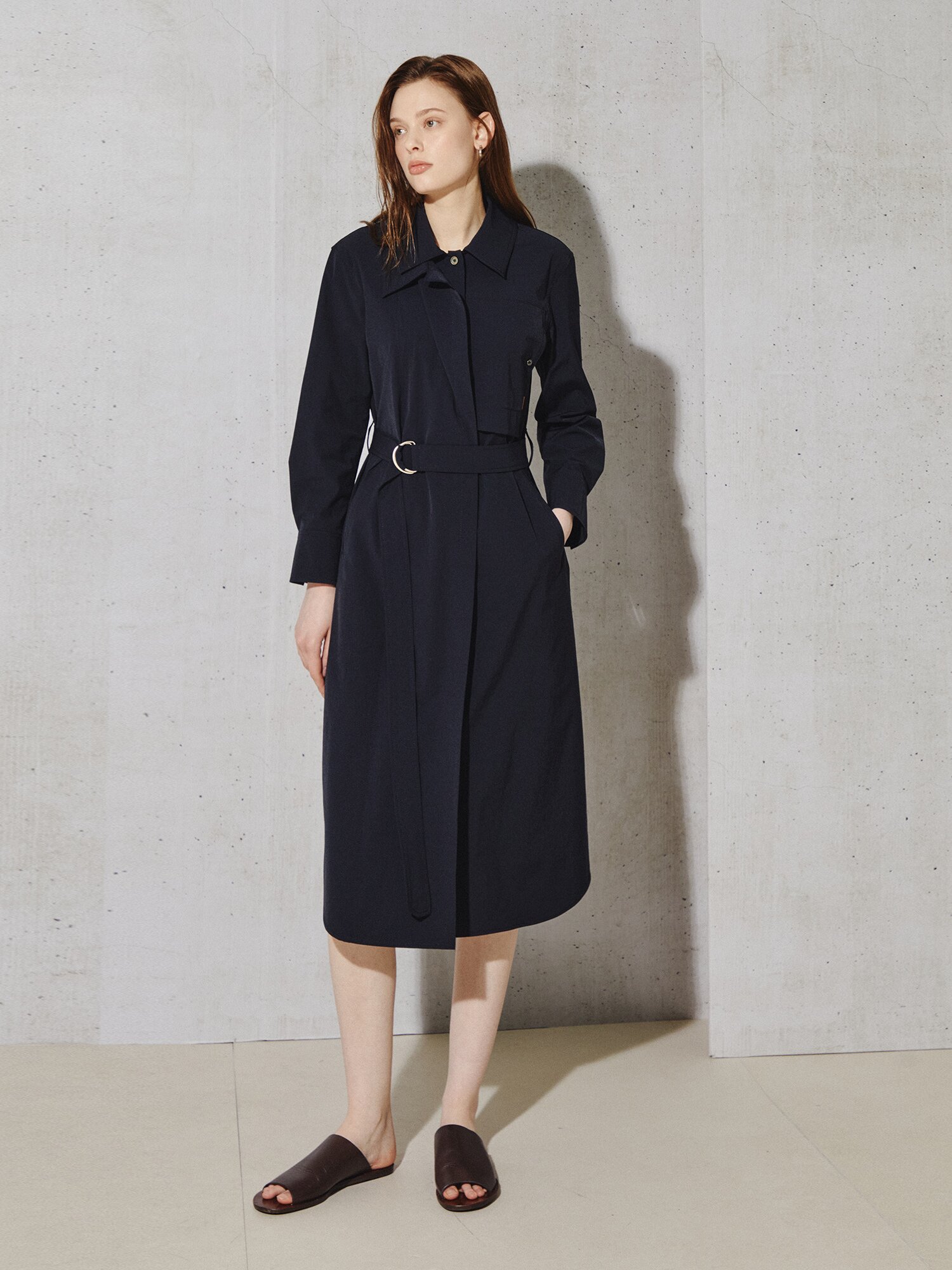 모노 실루엣 트렌치 셔츠 원피스 (DARK NAVY)