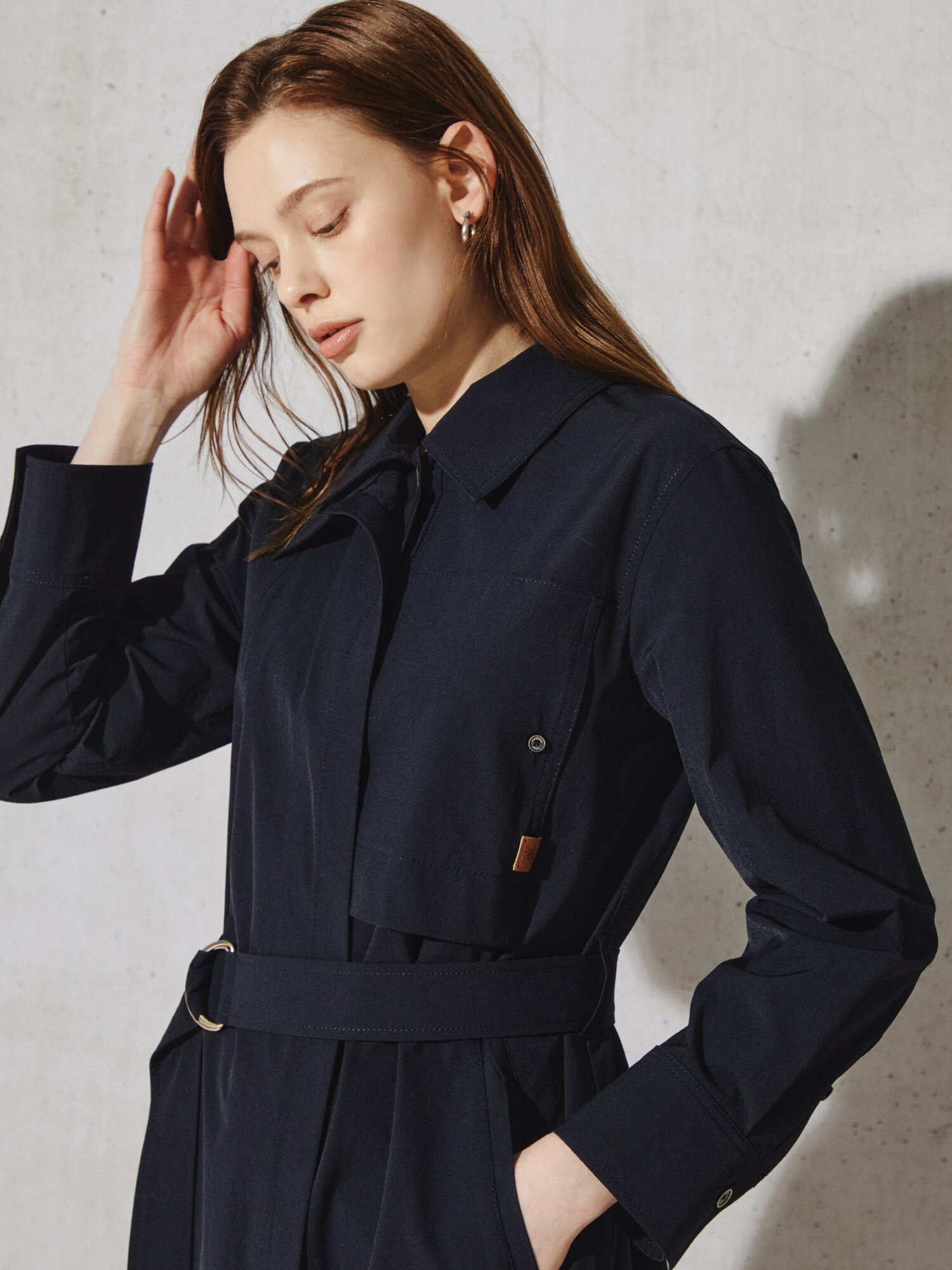 모노 실루엣 트렌치 셔츠 원피스 (DARK NAVY)