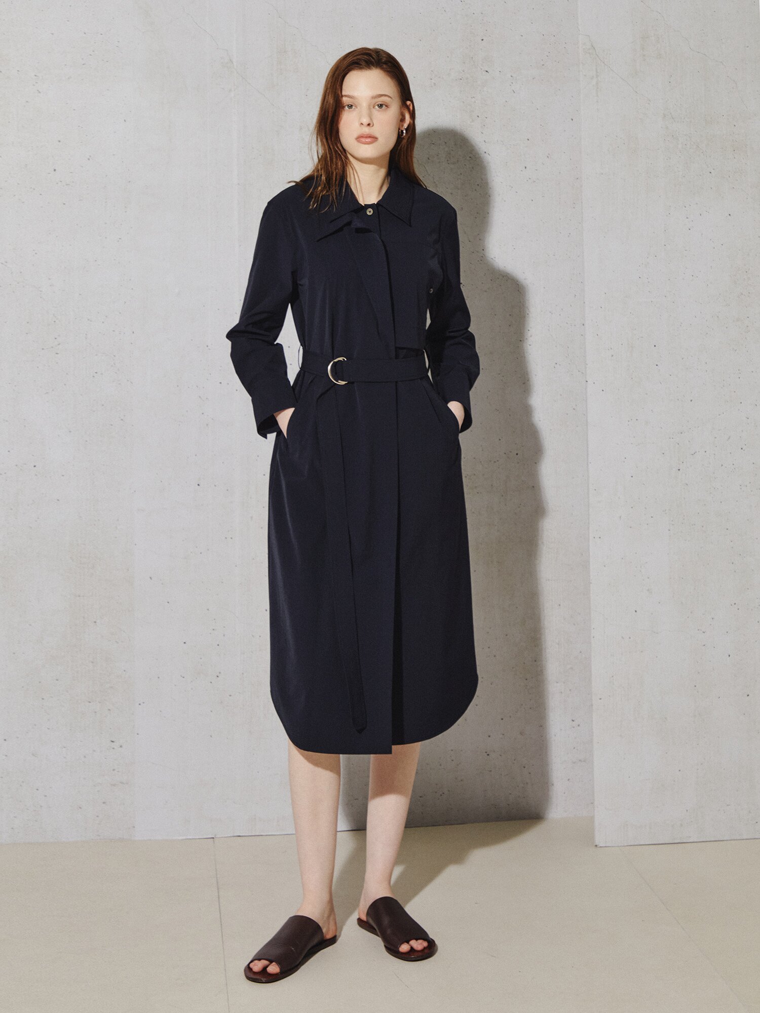 모노 실루엣 트렌치 셔츠 원피스 (DARK NAVY)