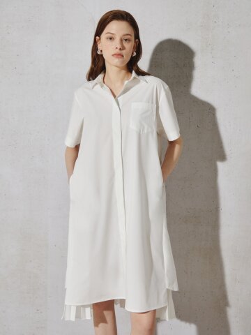 모던 백 플리츠 벨티드 셔츠 드레스 