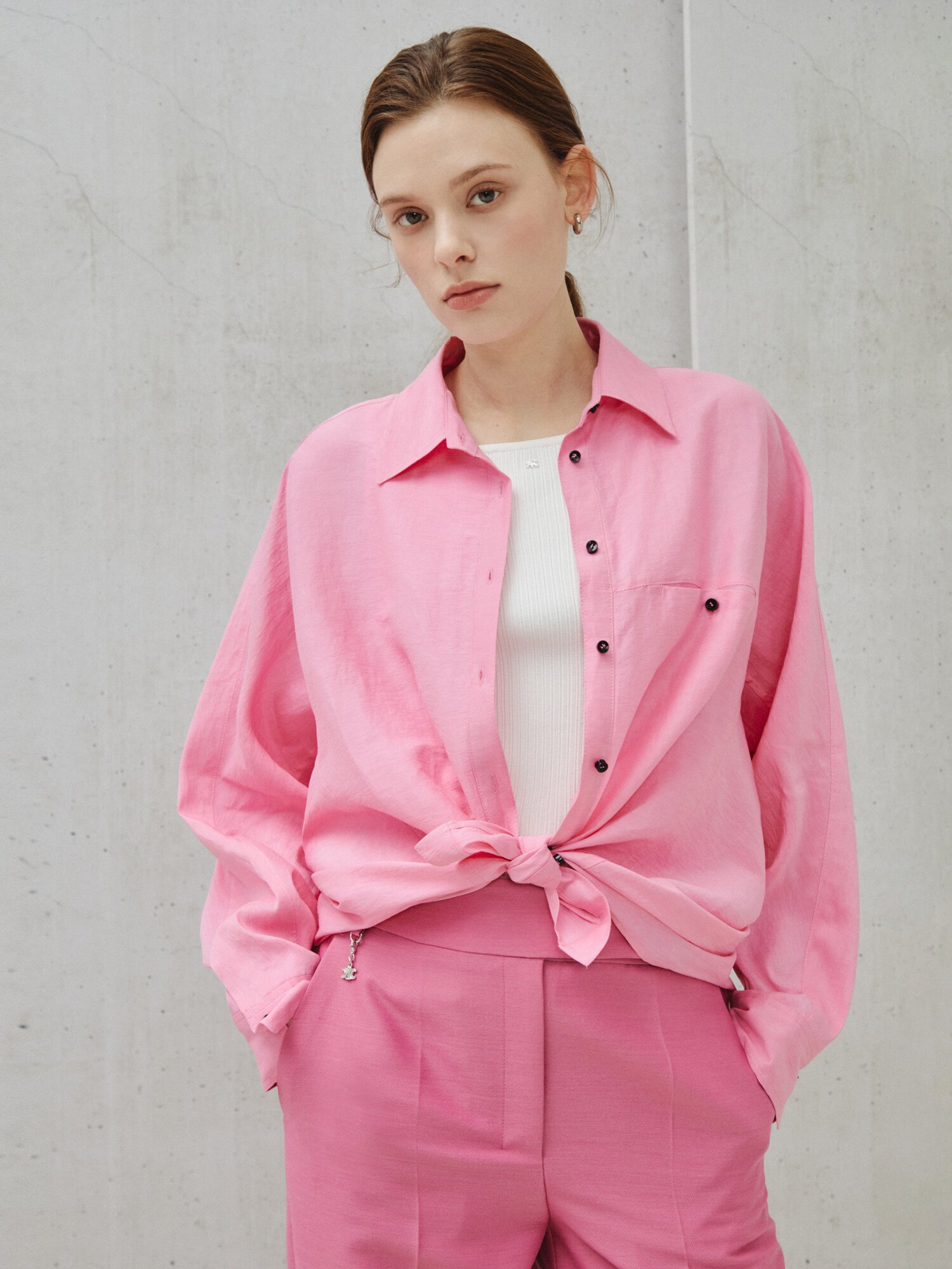 비비드 린넨 블렌드 오버 셔츠 (PINK)