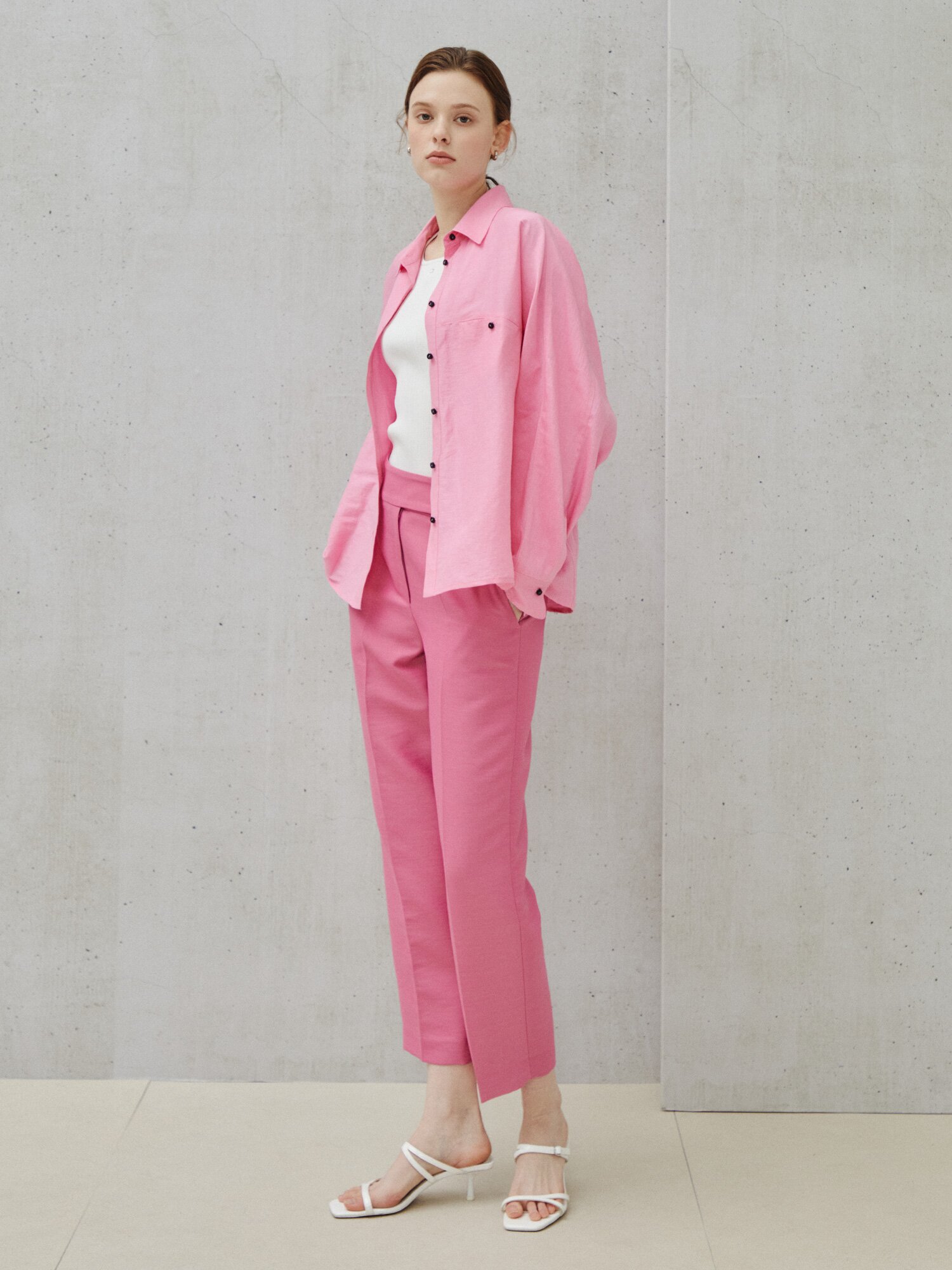 비비드 린넨 블렌드 오버 셔츠 (PINK)