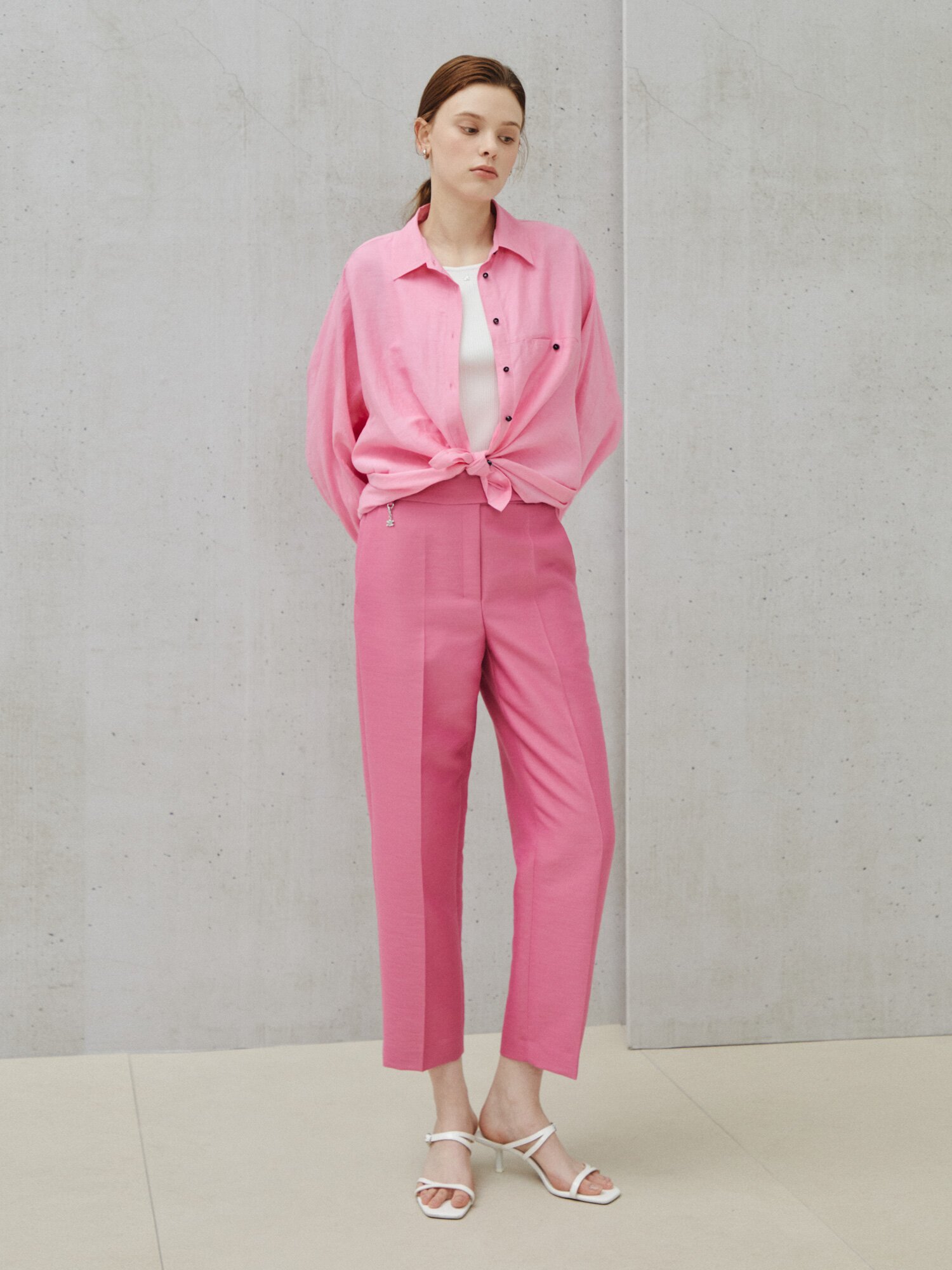 비비드 린넨 블렌드 오버 셔츠 (PINK)