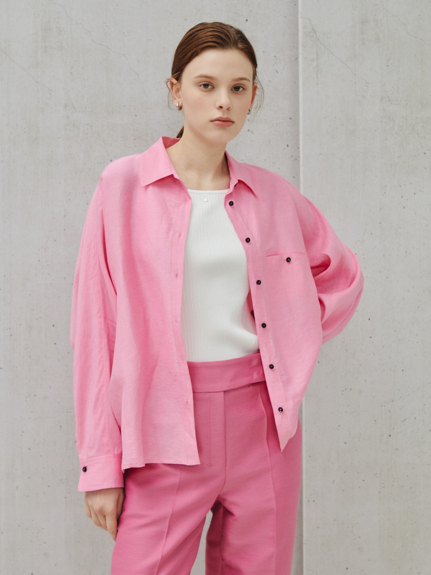 비비드 린넨 블렌드 오버 셔츠 (PINK)