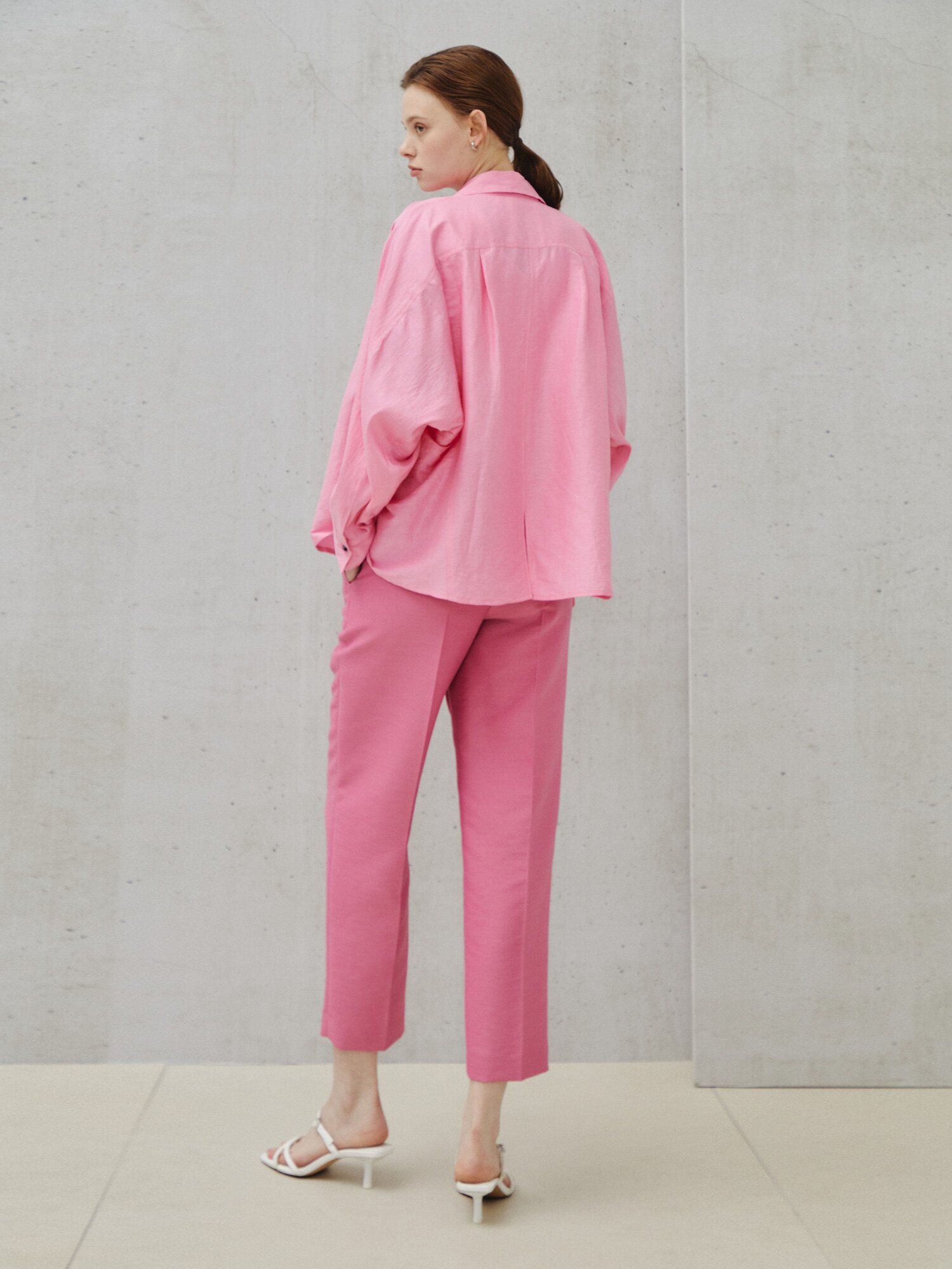 비비드 린넨 블렌드 오버 셔츠 (PINK)