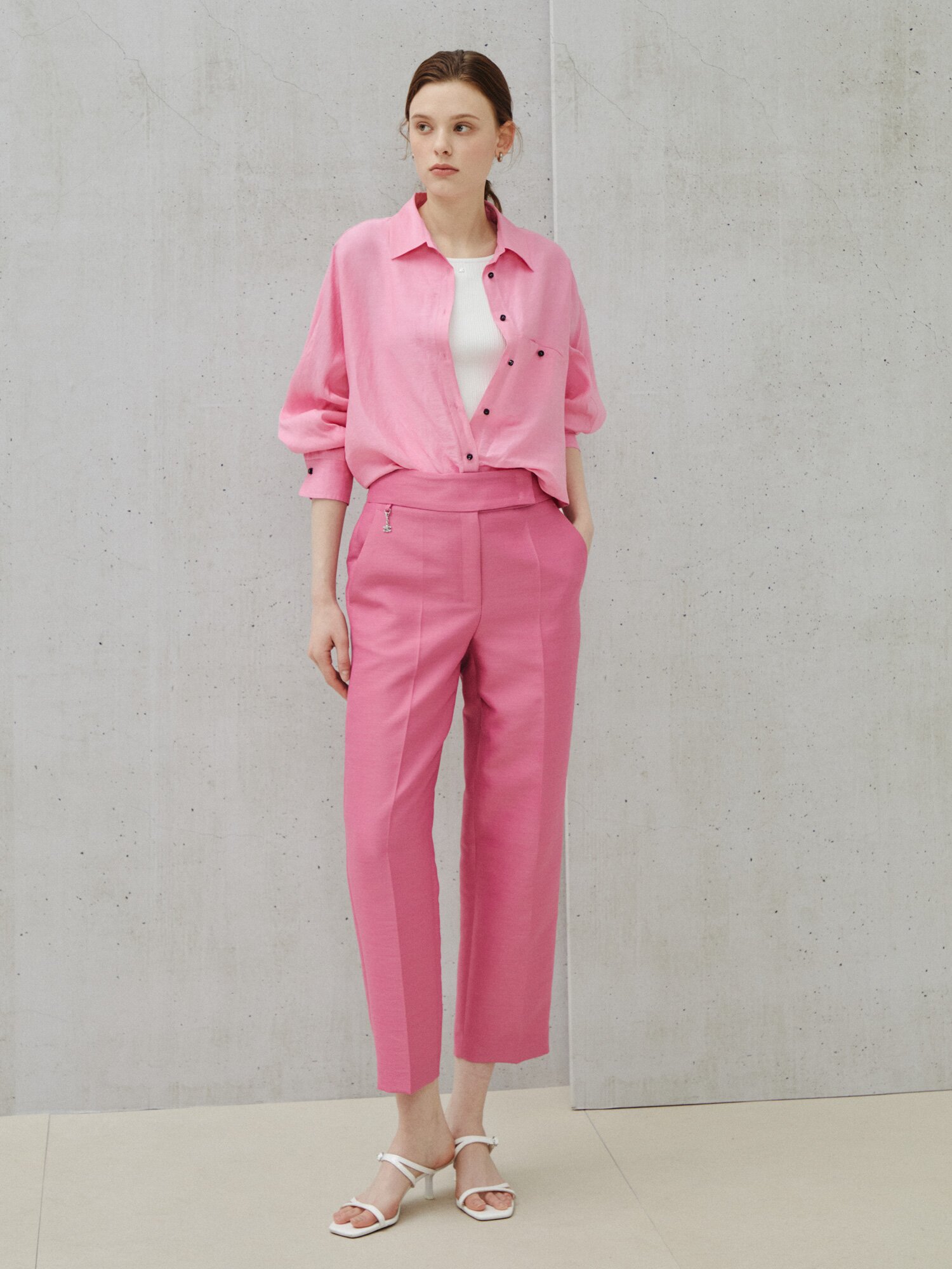 비비드 린넨 블렌드 오버 셔츠 (PINK)