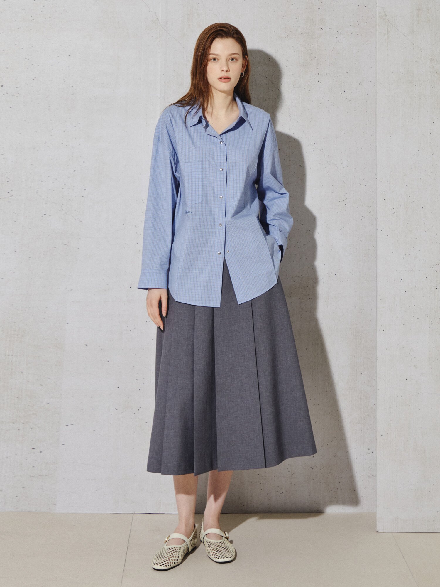 시그니처 레터링 코튼 체크 셔츠 (CHECK BLUE)