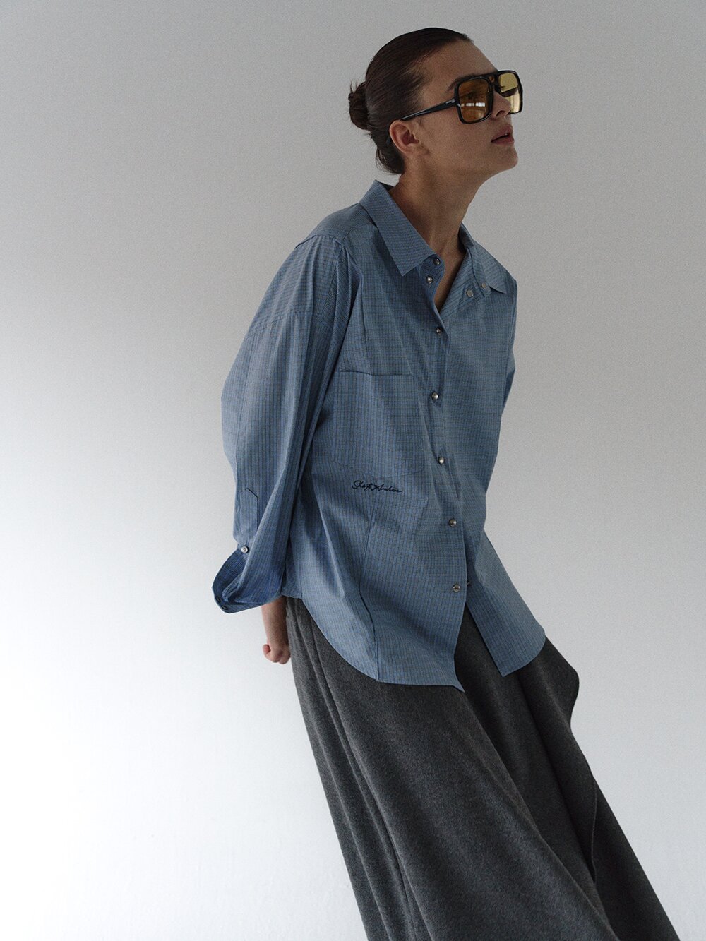 시그니처 레터링 코튼 체크 셔츠 (CHECK BLUE)