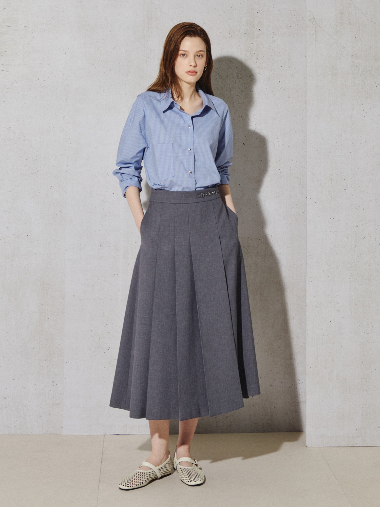 시그니처 레터링 코튼 체크 셔츠 (CHECK BLUE)