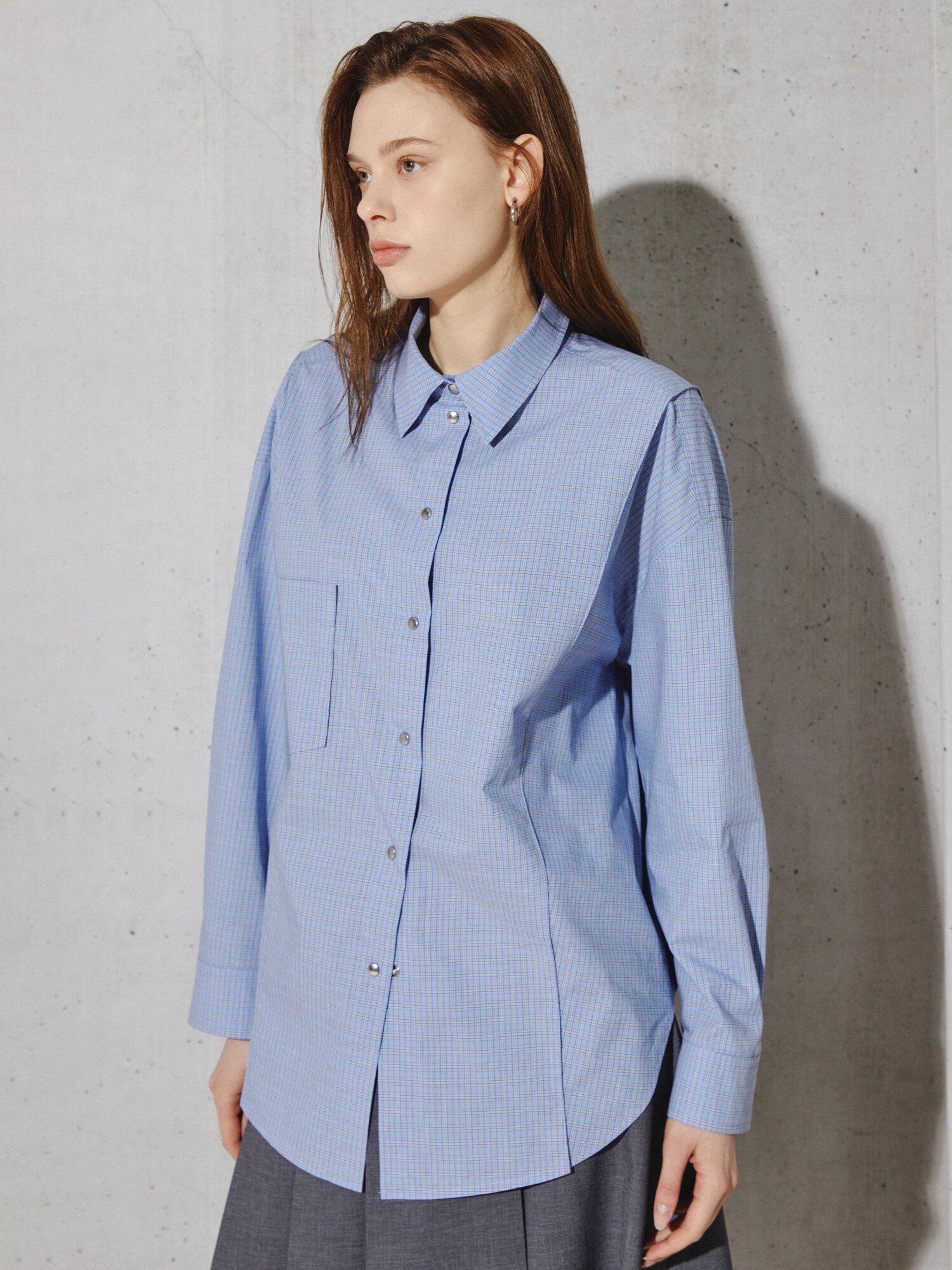 시그니처 레터링 코튼 체크 셔츠 (CHECK BLUE)