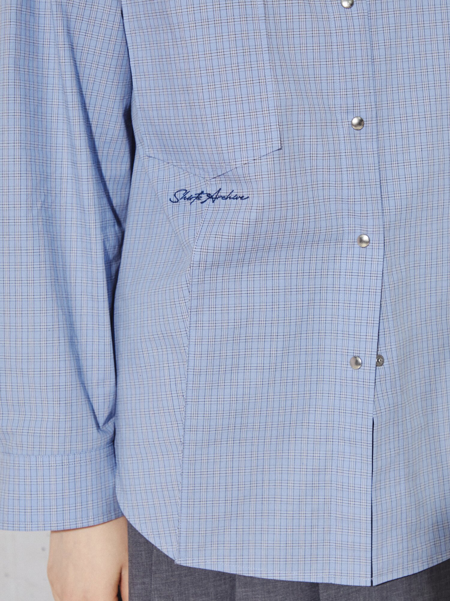 시그니처 레터링 코튼 체크 셔츠 (CHECK BLUE)