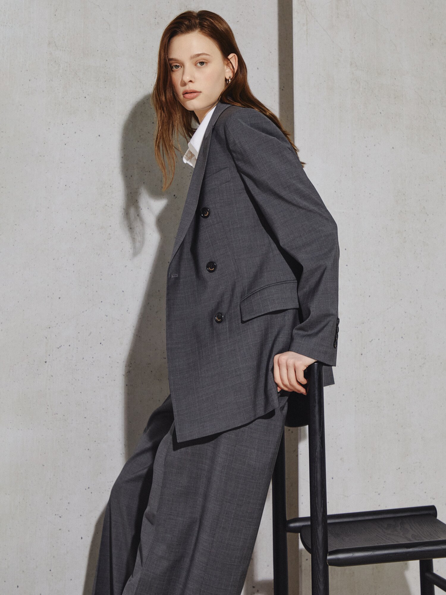 클래식 밸런스 더블 테일러드 재킷 (STRIPE GREY)