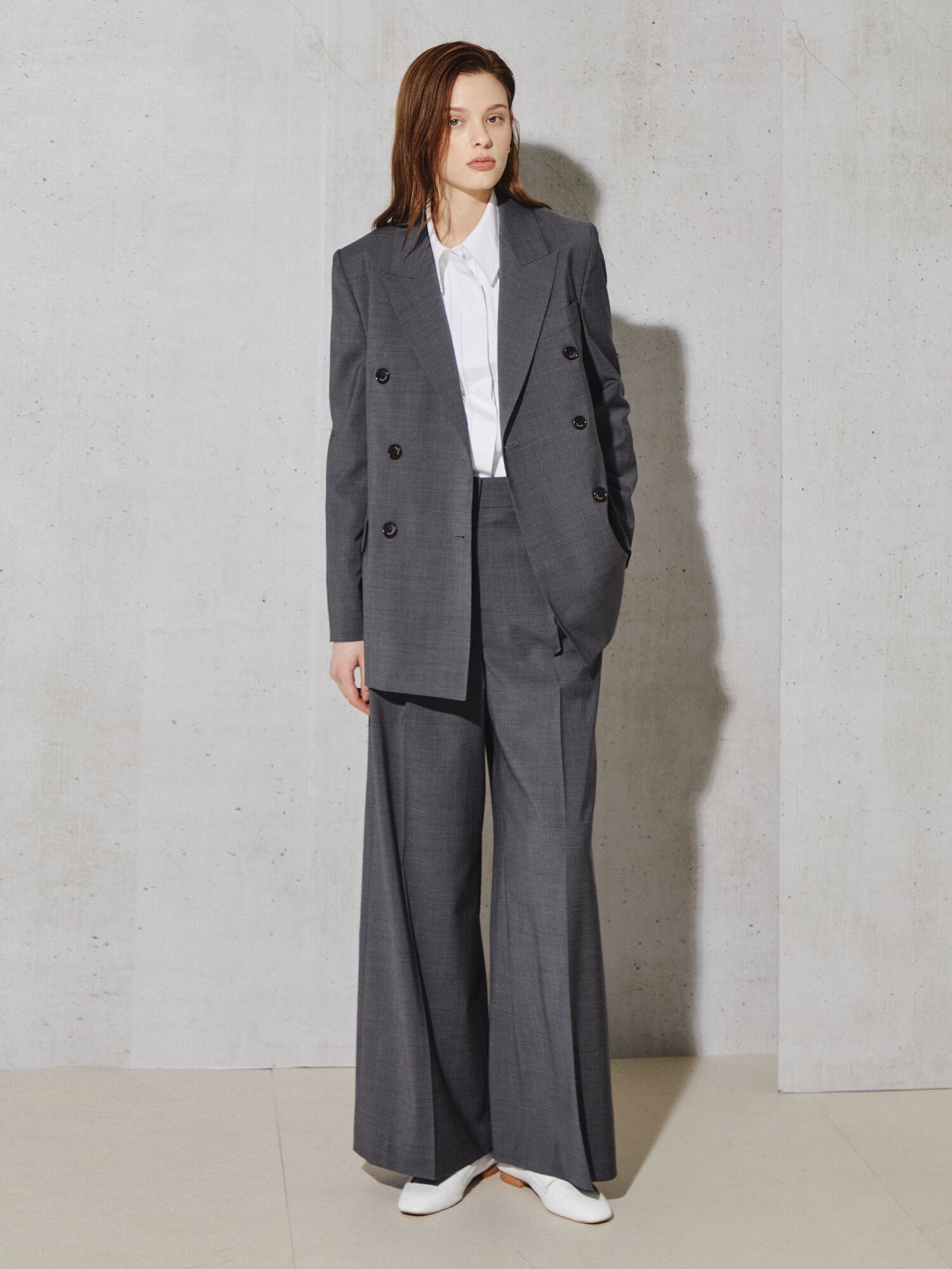 클래식 밸런스 더블 테일러드 재킷 (STRIPE GREY)