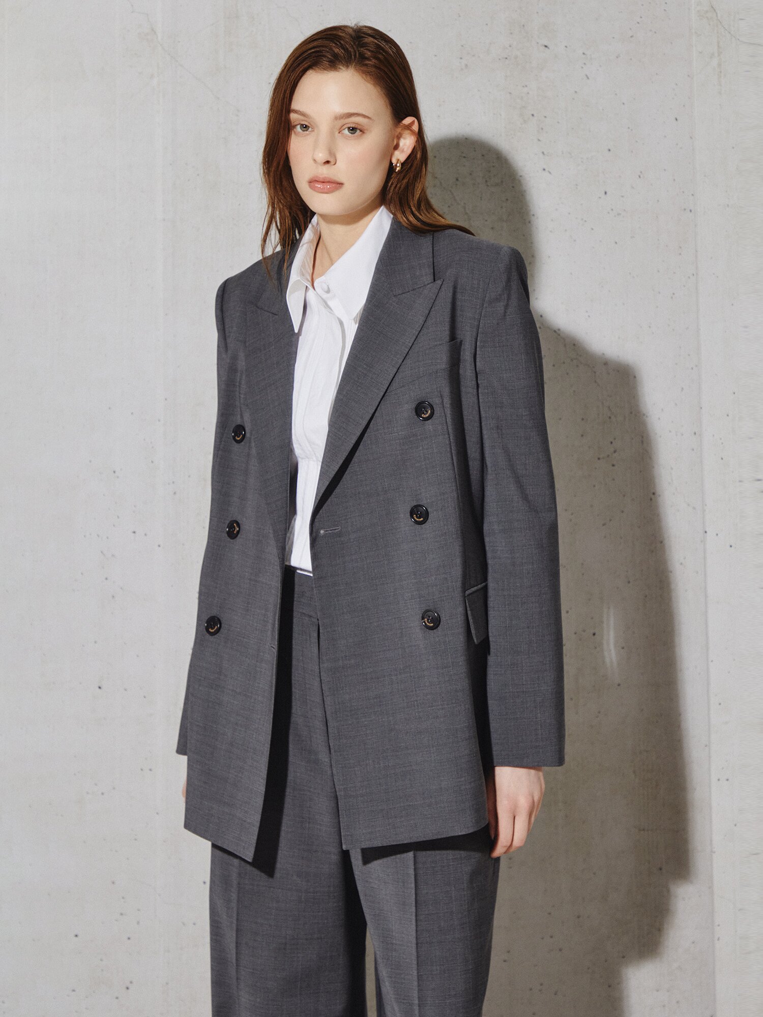 클래식 밸런스 더블 테일러드 재킷 (STRIPE GREY)