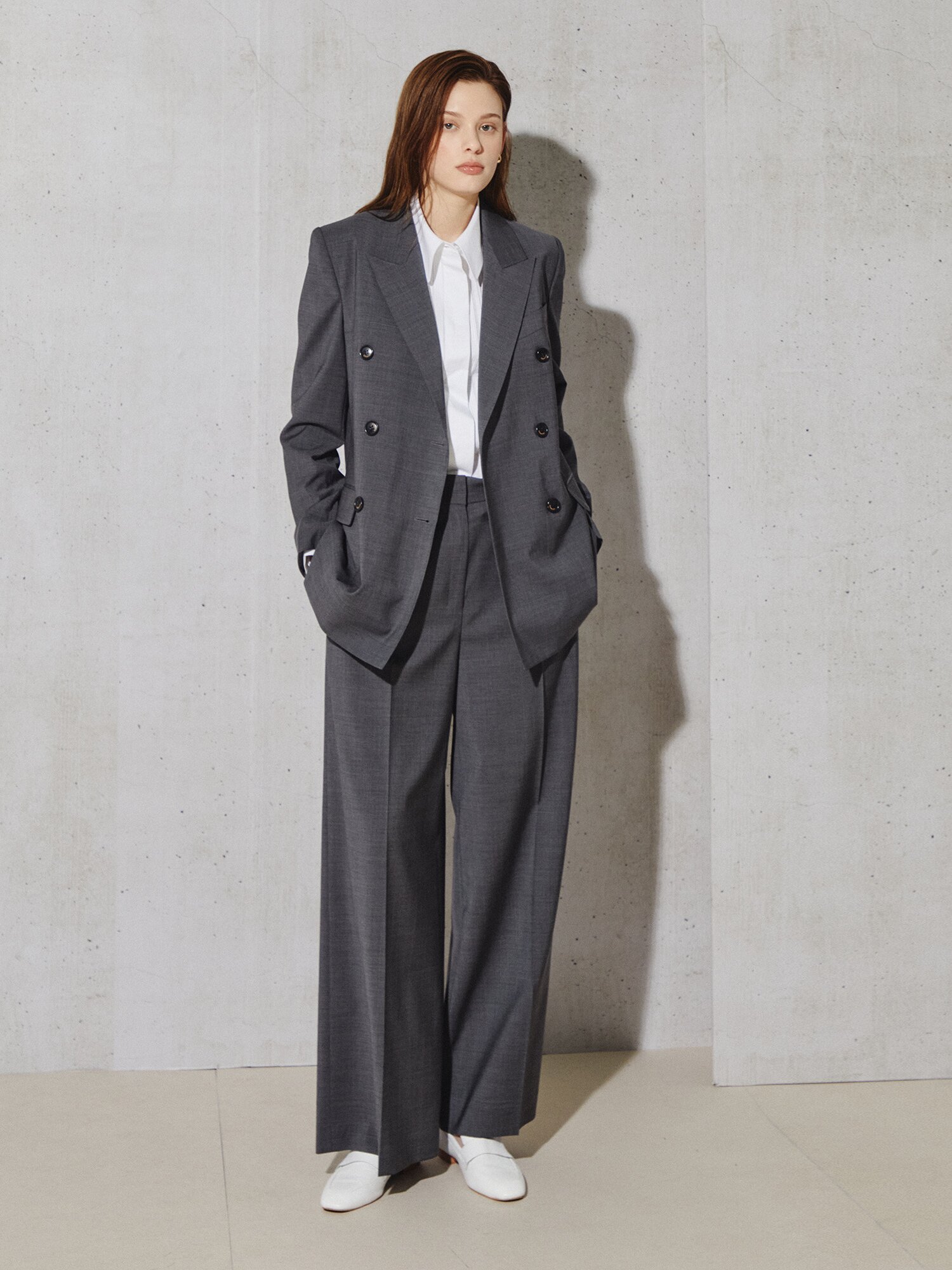 클래식 밸런스 더블 테일러드 재킷 (STRIPE GREY)