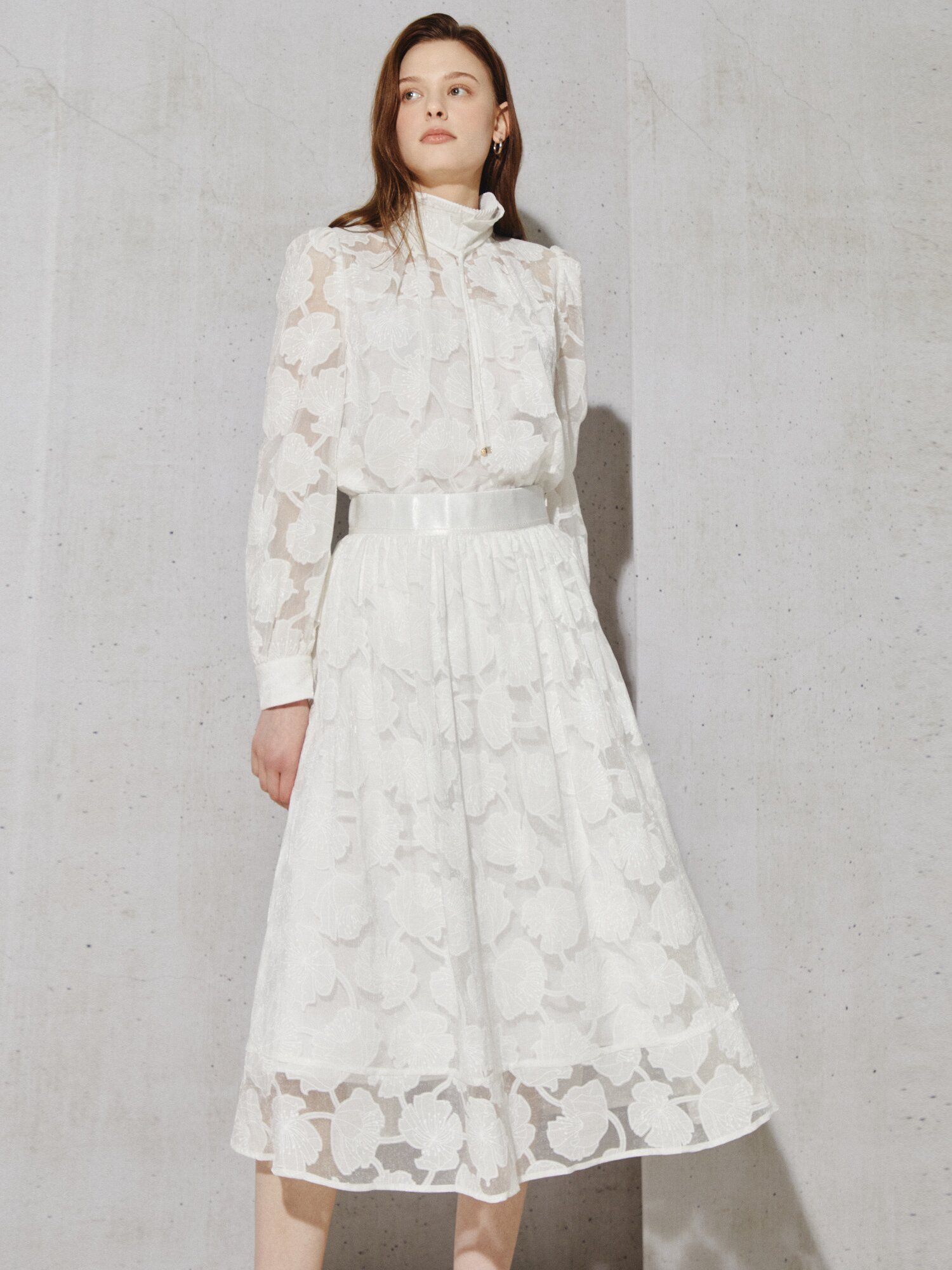 블룸 시어 자카드 레이어 스커트 (IVORY)