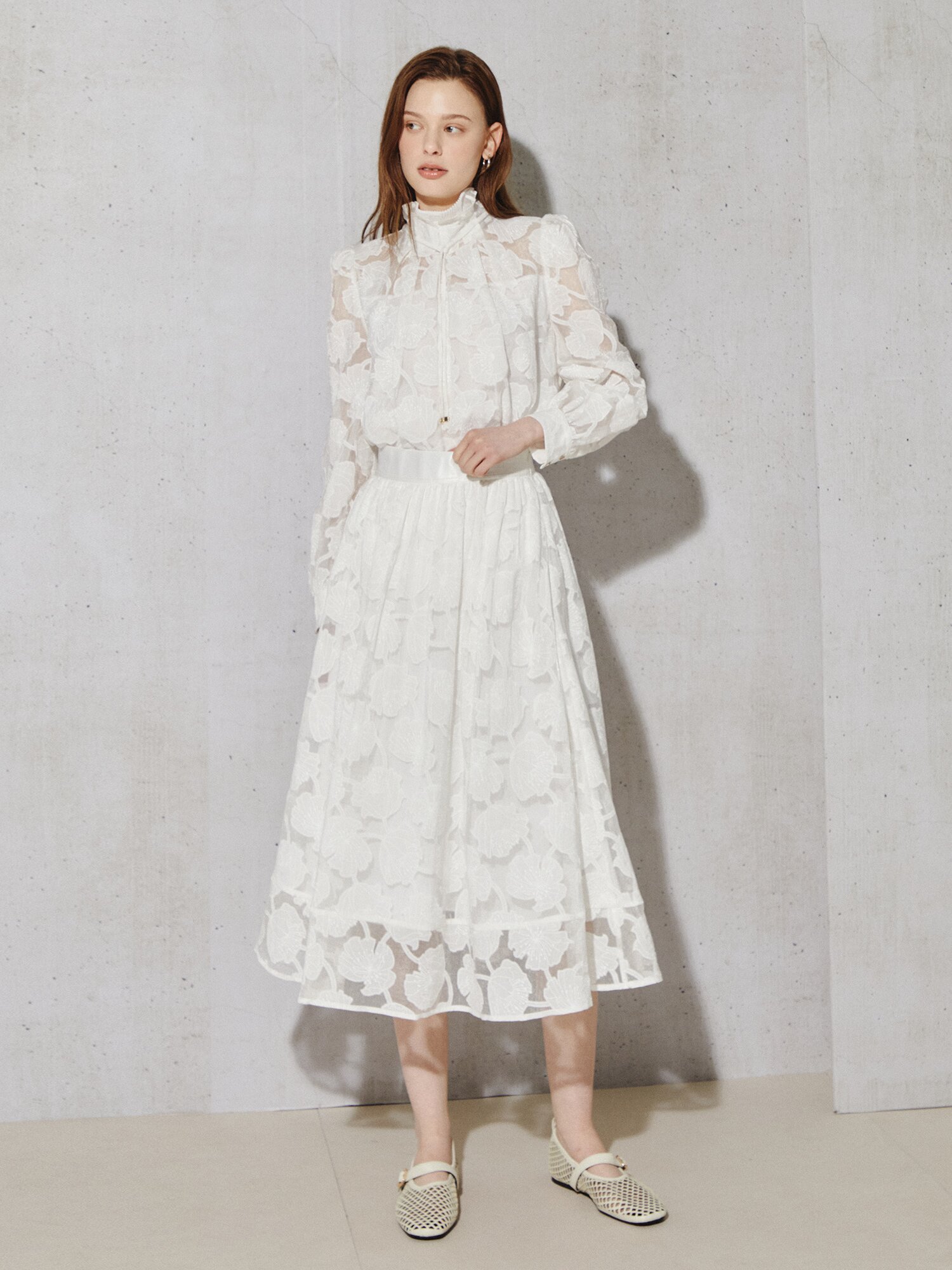 블룸 시어 자카드 레이어 스커트 (IVORY)