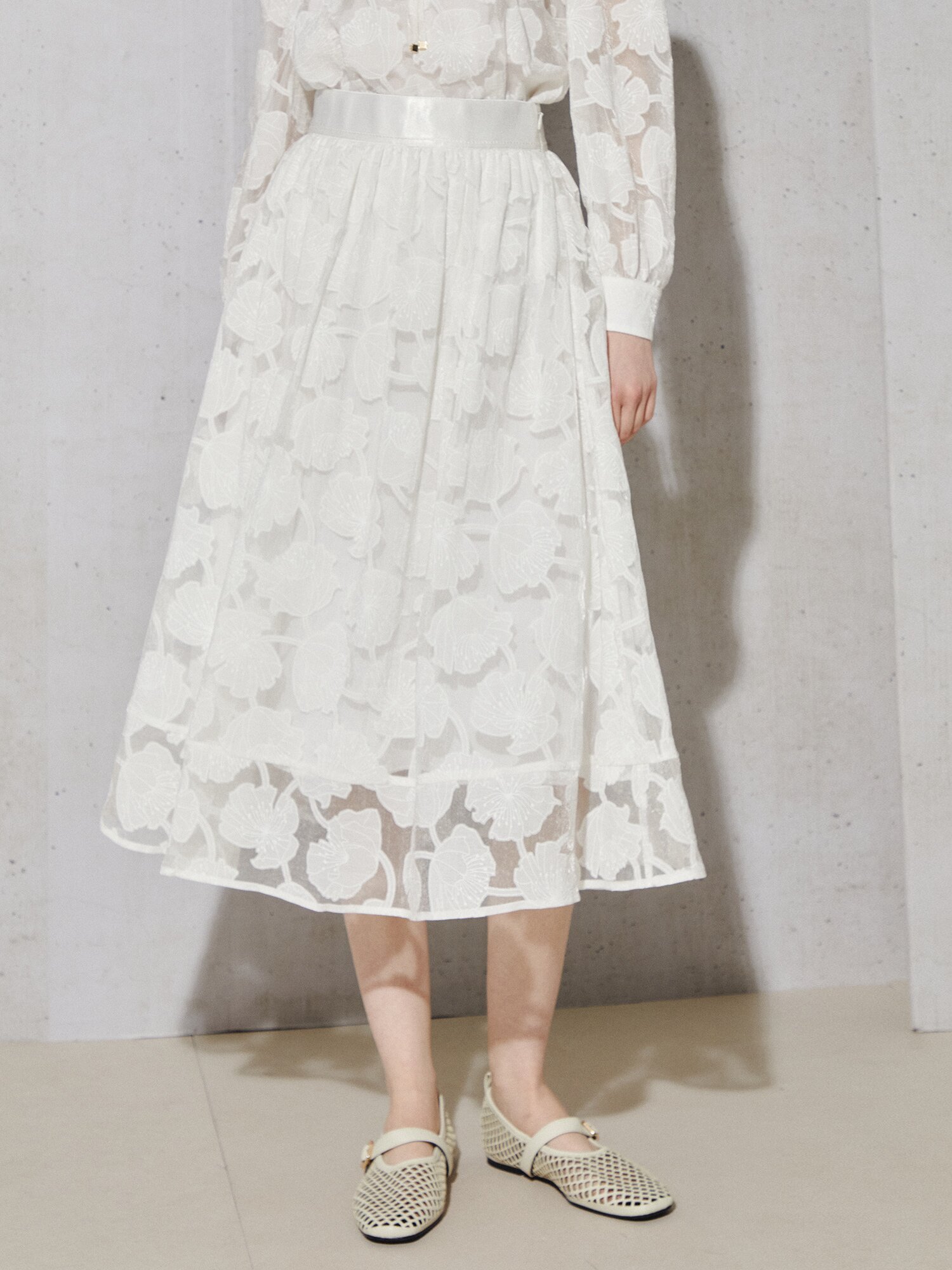 블룸 시어 자카드 레이어 스커트 (IVORY)