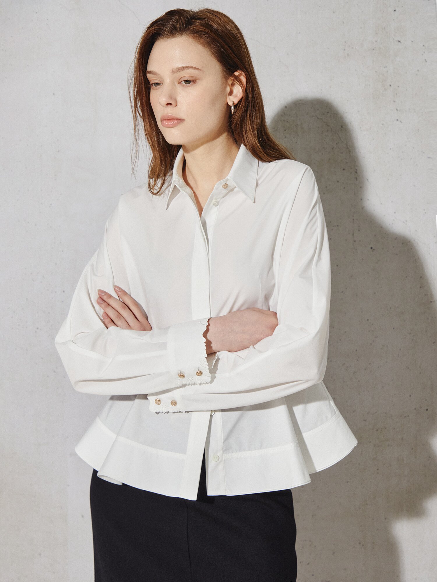 컨투어 페플럼 패널 블라우스 탑 (OFF WHITE)