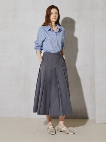 어반 오너먼트 플리츠 미디 스커트 