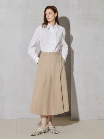 어반 오너먼트 플리츠 미디 스커트 