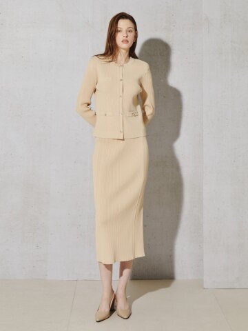 슬림 리브드 니트 펜슬 스커트 