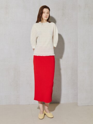 슬림 리브드 니트 펜슬 스커트 