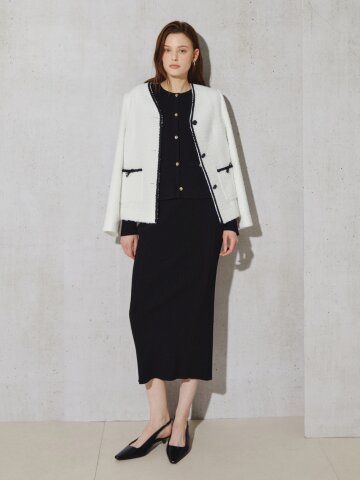 슬림 리브드 니트 펜슬 스커트 