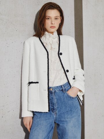 프렌치 트리밍 트위드 재킷 