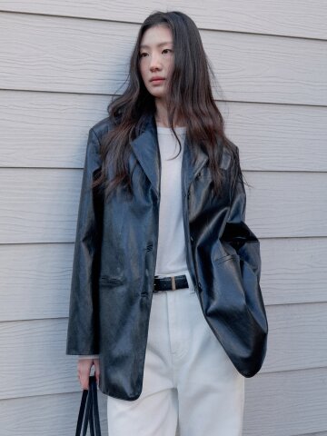[7차]Oversized faux leather jacket_BLACK
