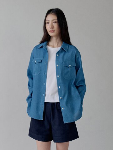 Sheer Denim Western Loose fit Shirt_BLUE
