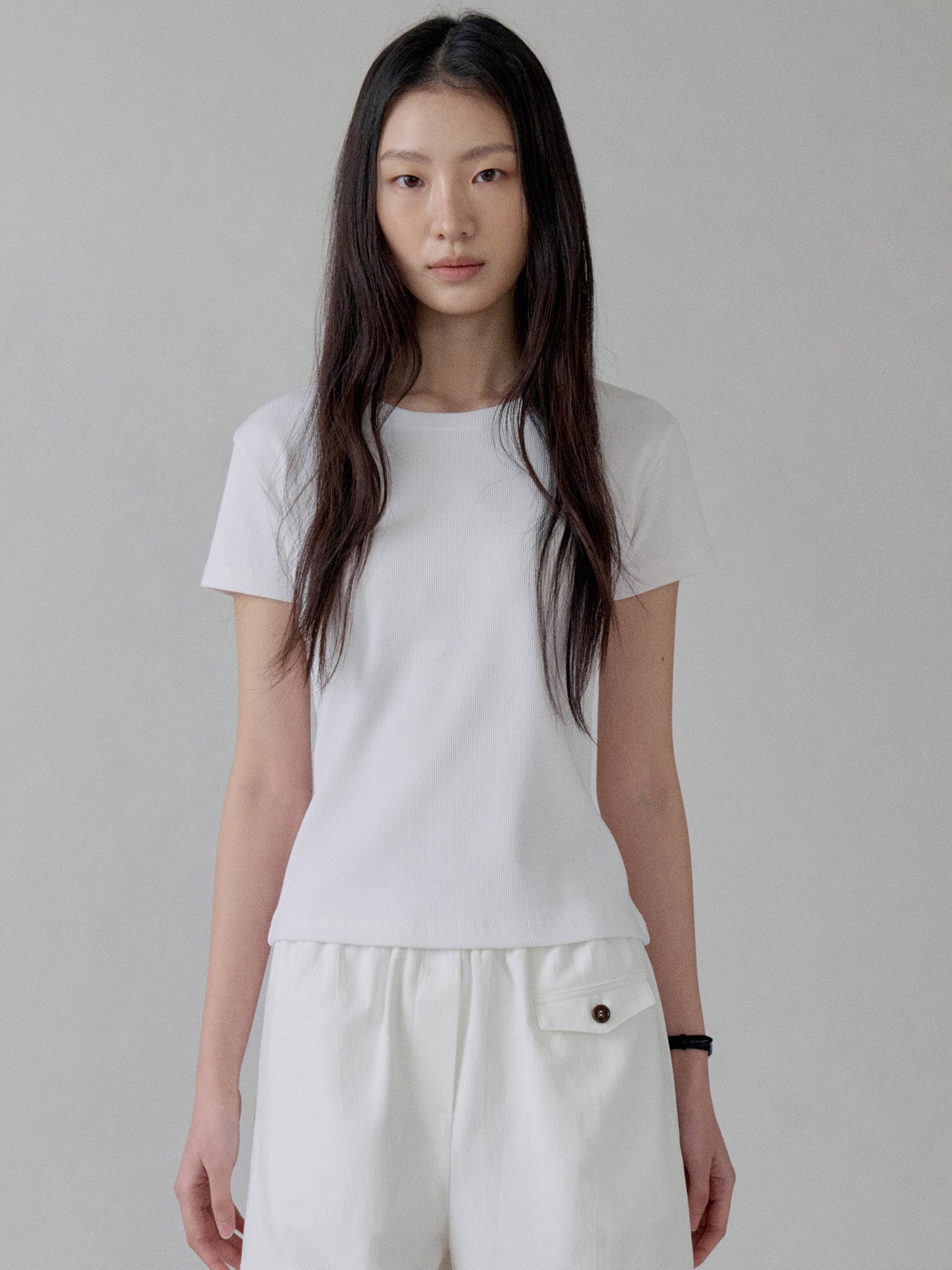 Slim-Fit Rib Half Sleeve Tee_3 COLORS