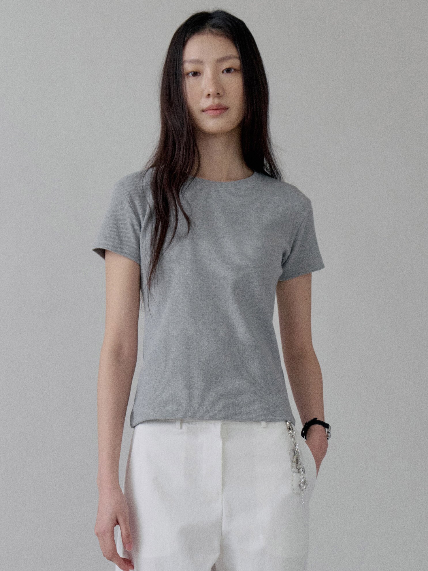 Slim-Fit Rib Half Sleeve Tee_3 COLORS