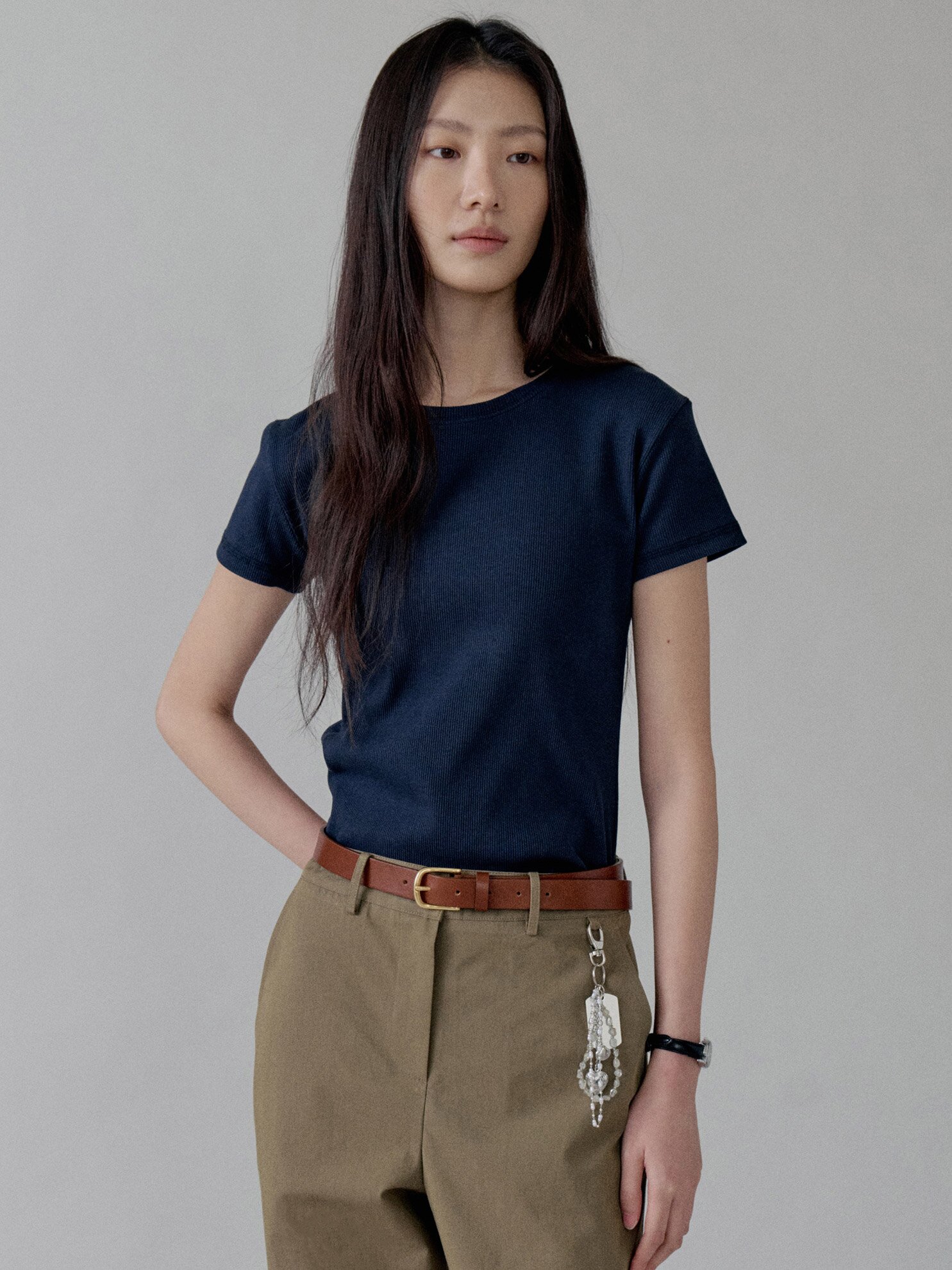 Slim-Fit Rib Half Sleeve Tee_3 COLORS