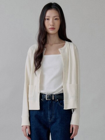 Waffle Cotton Jersey Cardigan_IVORY
