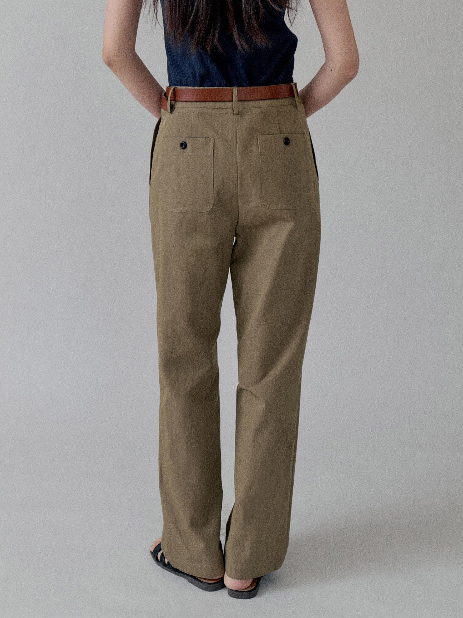 Cotton Straight Pocket Pants_KHAKI