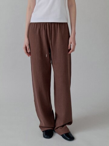 Cottage Relax Fit Wide Banding Pants_BROWN