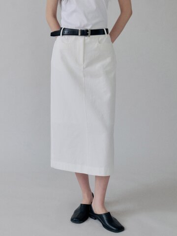 [4/22 예약배송] Straight Pocket Cotton Skirt_WHITE
