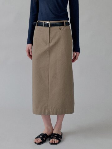 Straight Pocket Cotton Skirt_KHAKI
